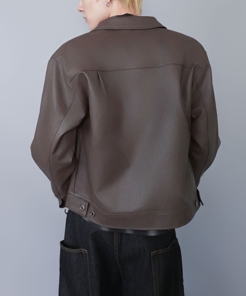 SPINNS（スピンズ）の「短丈合皮ジャケットブルゾン/2ndデザイン/ショート丈/ユニセックス（ブルゾン・メンズ・ブラウン/ブラック・ONESIZE）」の18枚目の写真