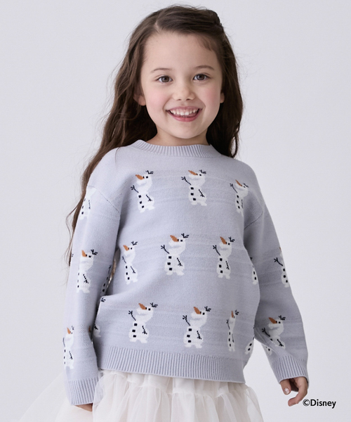 petit main（プティマイン）の「【Disney】オラフ/総柄ニット（ニット/セーター・キッズ・モカ/ネイビー/ライトグレー・S(80-90cm)/L(120-130cm)/M(100-110cm)）」の2枚目の写真