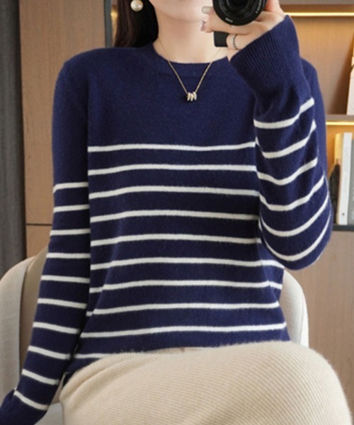 SallyLunn(サリーラン)の「クルーネックボーダートップス(Tシャツ/カットソー・レディース・ブラック/ホワイト/ネイビー・L/M)」の3枚目の写真