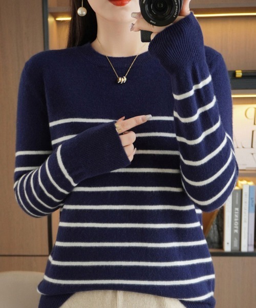 SallyLunn(サリーラン)の「クルーネックボーダートップス(Tシャツ/カットソー・レディース・ブラック/ホワイト/ネイビー・L/M)」の8枚目の写真