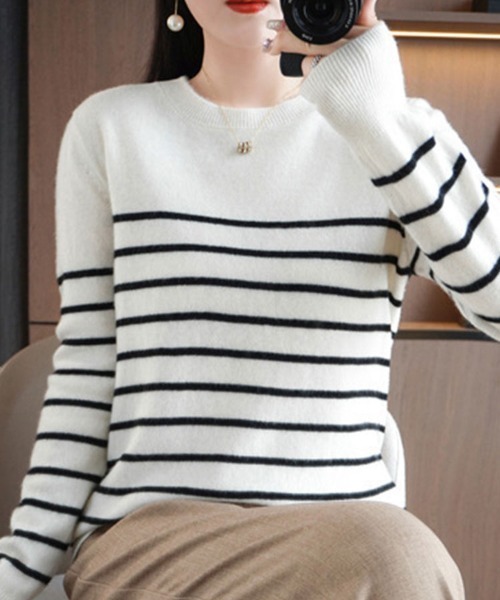 SallyLunn(サリーラン)の「クルーネックボーダートップス(Tシャツ/カットソー・レディース・ブラック/ホワイト/ネイビー・L/M)」の11枚目の写真