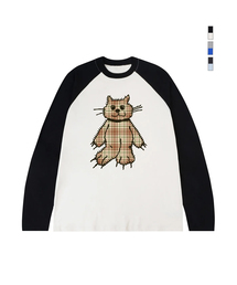 [ユニセックス]チェックキャットヴィンテージロングスリーブTシャツ_5カラー