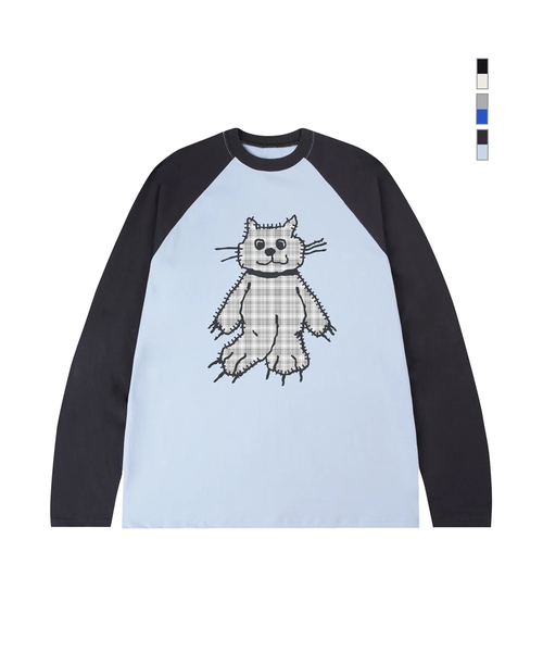 GRAVER（グレーバー）の「[ユニセックス]チェックキャットヴィンテージロングスリーブTシャツ_5カラー（Tシャツ/カットソー・レディース・スカイブルー/インディゴブルー/アイボリー/ホワイト/ブラック・MEDIUM/LARGE）」の4枚目の写真