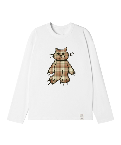 GRAVER（グレーバー）の「[ユニセックス]チェックキャットヴィンテージロングスリーブTシャツ_5カラー（Tシャツ/カットソー・レディース・スカイブルー/インディゴブルー/アイボリー/ホワイト/ブラック・MEDIUM/LARGE）」の10枚目の写真