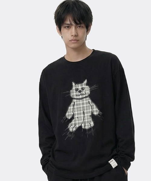 GRAVER（グレーバー）の「[ユニセックス]チェックキャットヴィンテージロングスリーブTシャツ_5カラー（Tシャツ/カットソー・レディース・スカイブルー/インディゴブルー/アイボリー/ホワイト/ブラック・MEDIUM/LARGE）」の12枚目の写真
