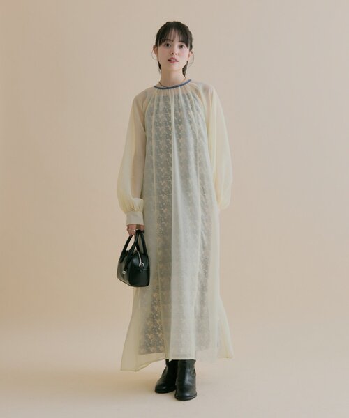 mystic（ミスティック）の「[森川企画/オケージョンアイテム]シアーレイヤード ワンピースSET（ワンピース・レディース・アイボリー/ブラック・1/2）」の3枚目の写真