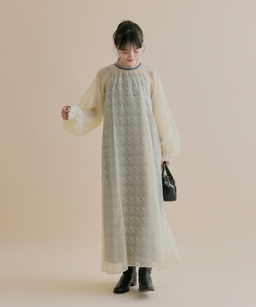 mystic（ミスティック）の「[森川企画/オケージョンアイテム]シアーレイヤード ワンピースSET（ワンピース・レディース・アイボリー/ブラック・1/2）」の6枚目の写真