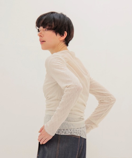 DRESSLAVE(ドレスレイブ)の「organza oblique gather pullover(オーガンザオブリークギャザープルオーバー)(Tシャツ/カットソー・レディース・グリーン/ホワイト・38)」の3枚目の写真