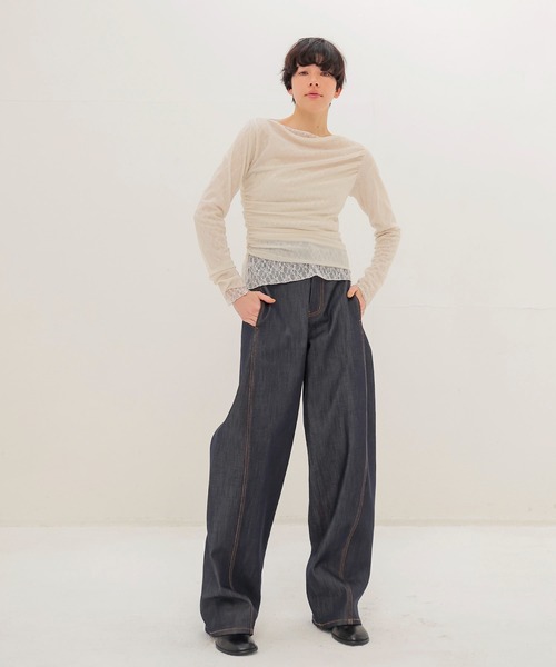 DRESSLAVE(ドレスレイブ)の「organza oblique gather pullover(オーガンザオブリークギャザープルオーバー)(Tシャツ/カットソー・レディース・グリーン/ホワイト・38)」の8枚目の写真