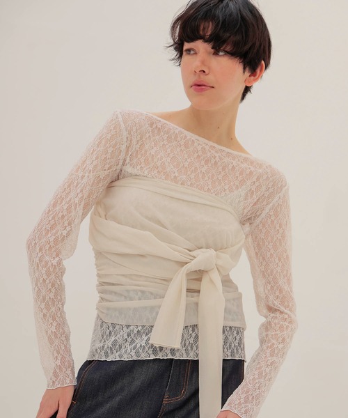 DRESSLAVE(ドレスレイブ)の「organza oblique gather pullover(オーガンザオブリークギャザープルオーバー)(Tシャツ/カットソー・レディース・グリーン/ホワイト・38)」の11枚目の写真