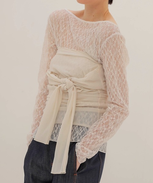 DRESSLAVE(ドレスレイブ)の「organza oblique gather pullover(オーガンザオブリークギャザープルオーバー)(Tシャツ/カットソー・レディース・グリーン/ホワイト・38)」の12枚目の写真
