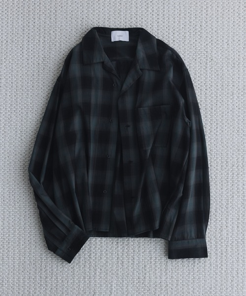 remer(リメール)の「ルーズベーシッククロップドシャツ(モダンチェック柄)/ Loose Basic Cropped Shirt - Modern Check(シャツ/ブラウス・メンズ・ネイビー/モスグリーン・LARGE/MEDIUM/SMALL/X-SMALL)」の2枚目の写真
