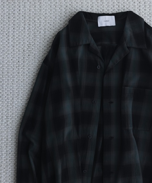 remer(リメール)の「ルーズベーシッククロップドシャツ(モダンチェック柄)/ Loose Basic Cropped Shirt - Modern Check(シャツ/ブラウス・メンズ・ネイビー/モスグリーン・LARGE/MEDIUM/SMALL/X-SMALL)」の3枚目の写真
