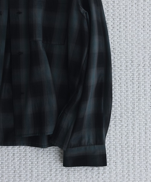 remer(リメール)の「ルーズベーシッククロップドシャツ(モダンチェック柄)/ Loose Basic Cropped Shirt - Modern Check(シャツ/ブラウス・メンズ・ネイビー/モスグリーン・LARGE/MEDIUM/SMALL/X-SMALL)」の4枚目の写真