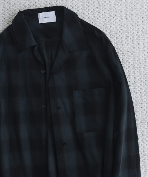 remer(リメール)の「ルーズベーシッククロップドシャツ(モダンチェック柄)/ Loose Basic Cropped Shirt - Modern Check(シャツ/ブラウス・メンズ・ネイビー/モスグリーン・LARGE/MEDIUM/SMALL/X-SMALL)」の5枚目の写真