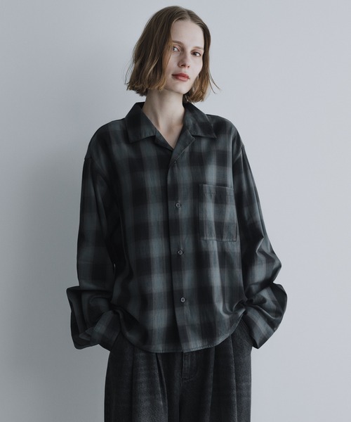 remer(リメール)の「ルーズベーシッククロップドシャツ(モダンチェック柄)/ Loose Basic Cropped Shirt - Modern Check(シャツ/ブラウス・メンズ・ネイビー/モスグリーン・LARGE/MEDIUM/SMALL/X-SMALL)」の12枚目の写真