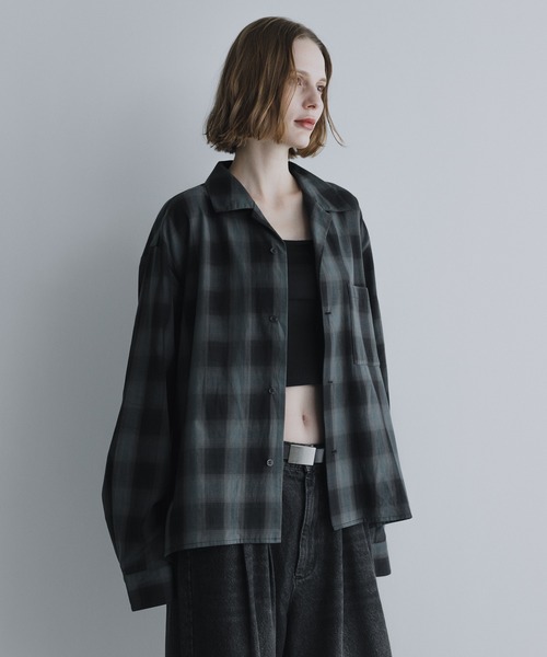 remer(リメール)の「ルーズベーシッククロップドシャツ(モダンチェック柄)/ Loose Basic Cropped Shirt - Modern Check(シャツ/ブラウス・メンズ・ネイビー/モスグリーン・LARGE/MEDIUM/SMALL/X-SMALL)」の15枚目の写真
