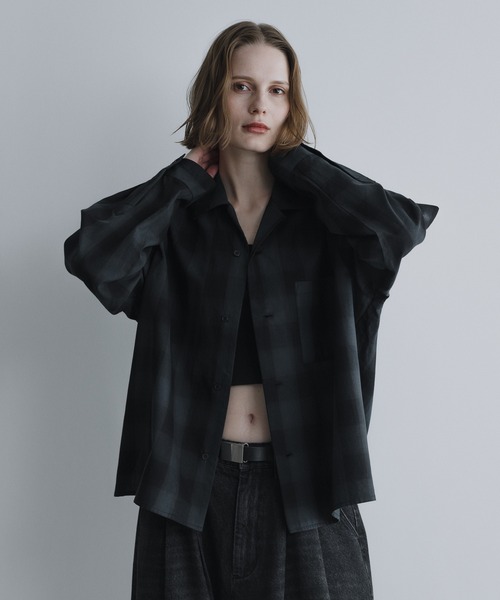 remer(リメール)の「ルーズベーシッククロップドシャツ(モダンチェック柄)/ Loose Basic Cropped Shirt - Modern Check(シャツ/ブラウス・メンズ・ネイビー/モスグリーン・LARGE/MEDIUM/SMALL/X-SMALL)」の8枚目の写真