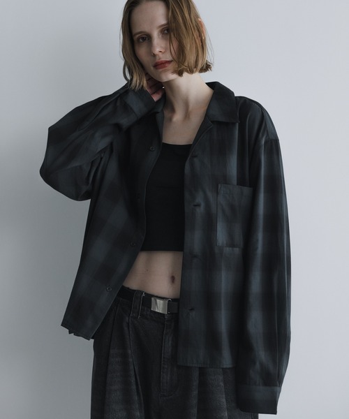 remer(リメール)の「ルーズベーシッククロップドシャツ(モダンチェック柄)/ Loose Basic Cropped Shirt - Modern Check(シャツ/ブラウス・メンズ・ネイビー/モスグリーン・LARGE/MEDIUM/SMALL/X-SMALL)」の9枚目の写真