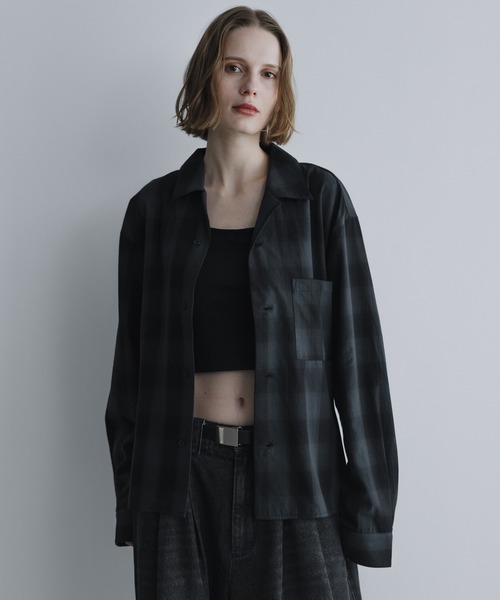 remer(リメール)の「ルーズベーシッククロップドシャツ(モダンチェック柄)/ Loose Basic Cropped Shirt - Modern Check(シャツ/ブラウス・メンズ・ネイビー/モスグリーン・LARGE/MEDIUM/SMALL/X-SMALL)」の10枚目の写真