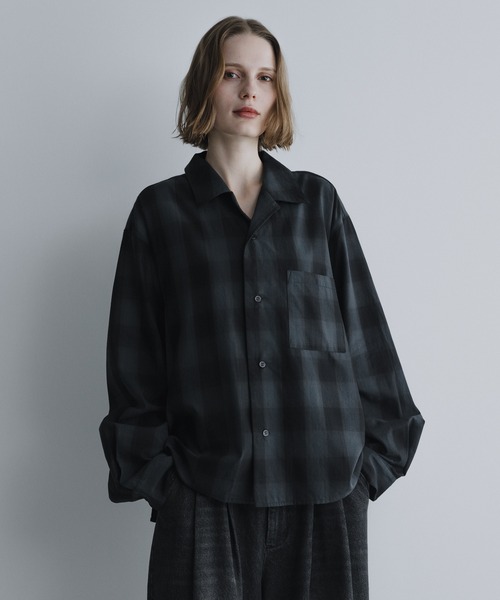 remer(リメール)の「ルーズベーシッククロップドシャツ(モダンチェック柄)/ Loose Basic Cropped Shirt - Modern Check(シャツ/ブラウス・メンズ・ネイビー/モスグリーン・LARGE/MEDIUM/SMALL/X-SMALL)」の11枚目の写真