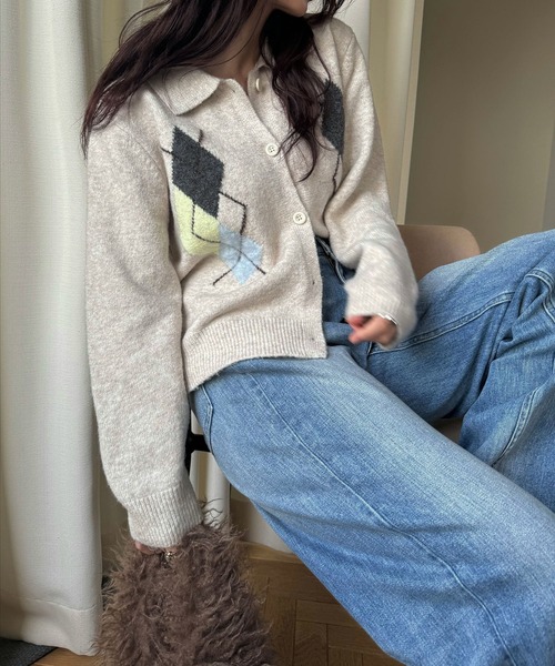 chic soft touch argyle knit cardigan（カーディガン/ボレロ