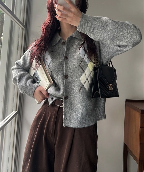 chic soft touch argyle knit cardigan（カーディガン/ボレロ