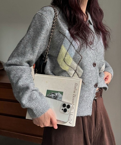 chic soft touch argyle knit cardigan（カーディガン/ボレロ
