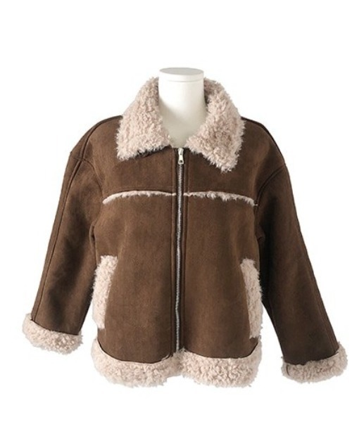 セール】ボア襟付きスエード調ムートンジャケット（その他アウター