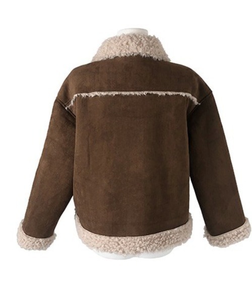 セール】ボア襟付きスエード調ムートンジャケット（その他アウター