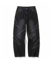 Fringe Applique Wide Jeans DCPT054BlackA