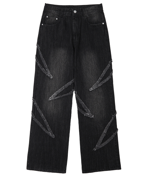 Fringe Applique Wide Jeans DCPT054BlackA
