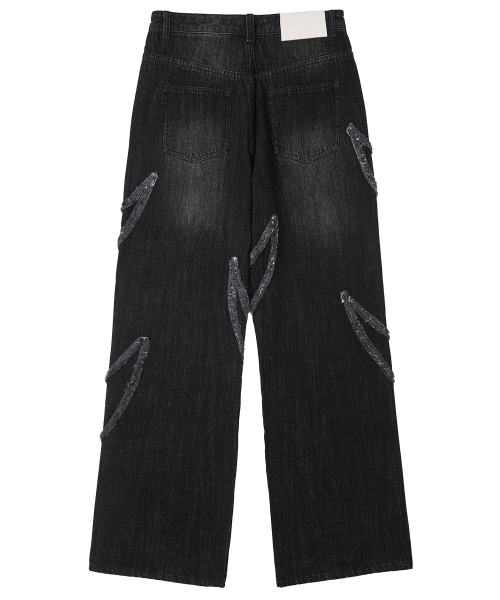 Fringe Applique Wide Jeans DCPT054BlackA