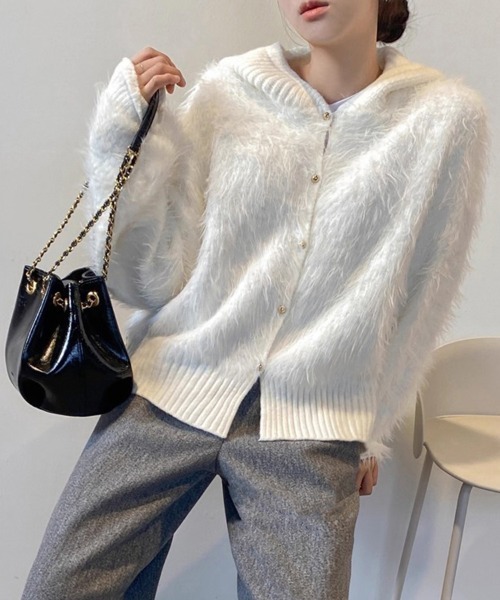 ふわもこフード付きカーディガン（カーディガン/ボレロ）｜ReRe（リリ