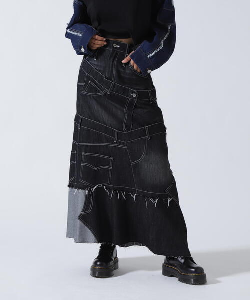 AULA AILA（アウラアイラ）の「AULA AILA/アウラアイラ/別注デニムリメイクスカート（スカート・レディース・ブラック/ブルー・1/0）」の3枚目の写真