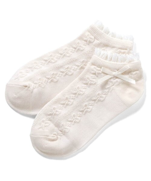 apres les cours(アプレレクール)の「リボン編み柄ショートソックス(ソックス/靴下・キッズ・サーモンピンク/アイボリー/ネイビー・21/18/15 /12)」の7枚目の写真