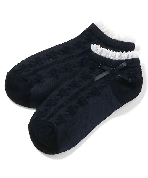 apres les cours(アプレレクール)の「リボン編み柄ショートソックス(ソックス/靴下・キッズ・サーモンピンク/アイボリー/ネイビー・21/18/15 /12)」の8枚目の写真