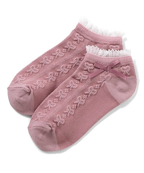 apres les cours(アプレレクール)の「リボン編み柄ショートソックス(ソックス/靴下・キッズ・サーモンピンク/アイボリー/ネイビー・21/18/15 /12)」の9枚目の写真