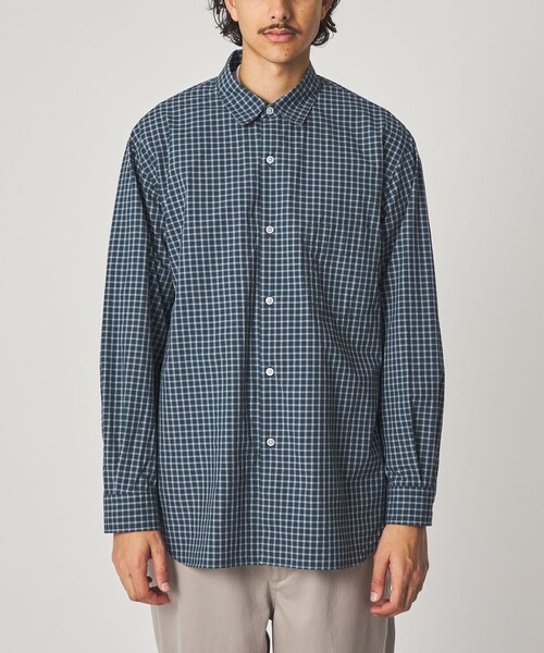 Steven Alan ネイビー チェック柄 長袖シャツ セール】＜Steven Alan＞ ネル マドラスチェック オープンカラー
