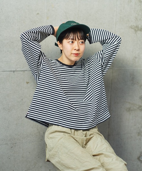 PAR ICI（パーリッシィ）の「ボーダー配色バインダー 長袖BIGカットソー【BASIC COLOR】（Tシャツ/カットソー・レディース・ネイビー/ブルー/レッド・FREE）」の2枚目の写真