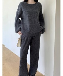 ニットトップスワイドパンツセットアップ
