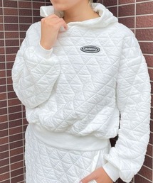 《ふんわり軽やか》レディース キルトパーカー ワッペン付き 裏毛 トップス 秋冬