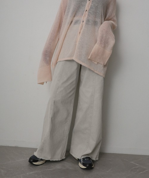 Floran（フローラン）の「ストレッチデニムワイドパンツ（デニムパンツ・レディース・グレー/ワンウォッシュ/ライトブルー/ピンク・FREE）」の2枚目の写真