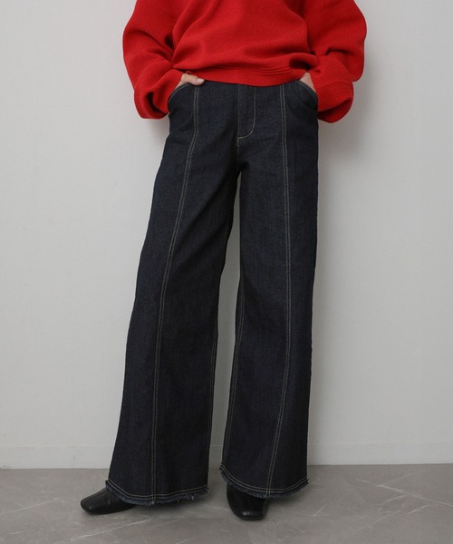 Floran（フローラン）の「ストレッチデニムワイドパンツ（デニムパンツ・レディース・グレー/ワンウォッシュ/ライトブルー/ピンク・FREE）」の3枚目の写真