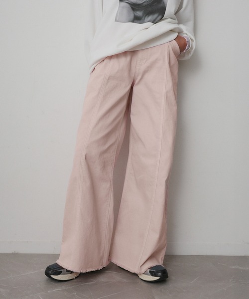 Floran（フローラン）の「ストレッチデニムワイドパンツ（デニムパンツ・レディース・グレー/ワンウォッシュ/ライトブルー/ピンク・FREE）」の4枚目の写真