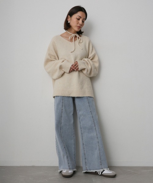 Floran（フローラン）の「ストレッチデニムワイドパンツ（デニムパンツ・レディース・グレー/ワンウォッシュ/ライトブルー/ピンク・FREE）」の19枚目の写真