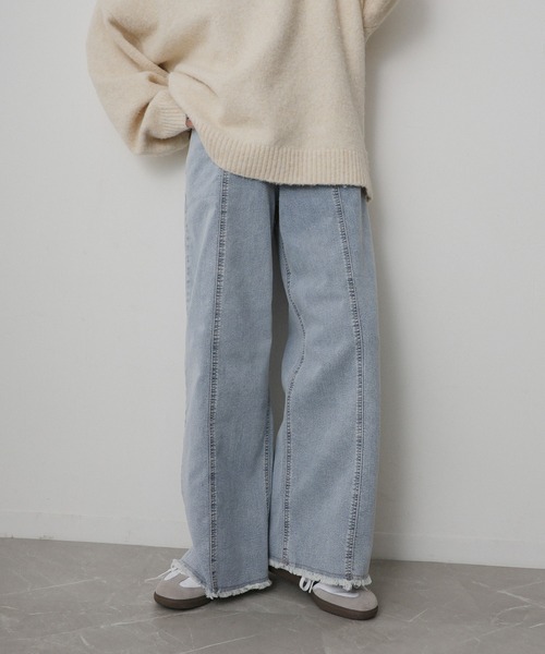 Floran（フローラン）の「ストレッチデニムワイドパンツ（デニムパンツ・レディース・グレー/ワンウォッシュ/ライトブルー/ピンク・FREE）」の18枚目の写真