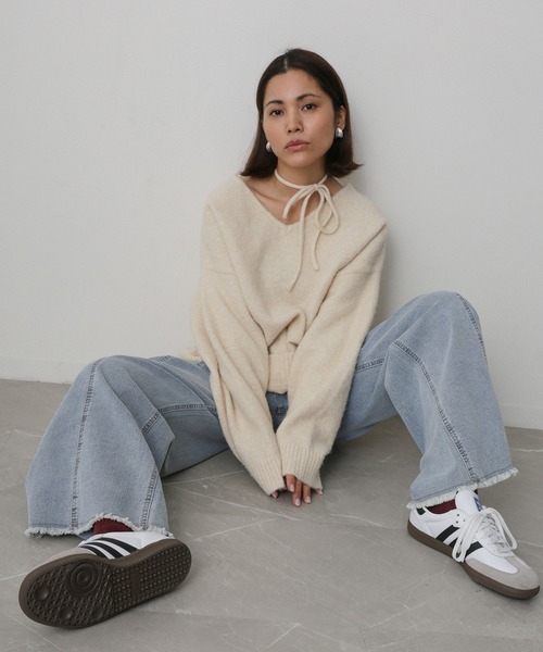 Floran（フローラン）の「ストレッチデニムワイドパンツ（デニムパンツ・レディース・グレー/ワンウォッシュ/ライトブルー/ピンク・FREE）」の20枚目の写真