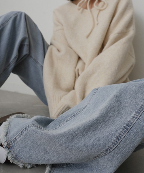 Floran（フローラン）の「ストレッチデニムワイドパンツ（デニムパンツ・レディース・グレー/ワンウォッシュ/ライトブルー/ピンク・FREE）」の21枚目の写真