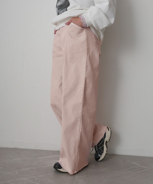 Floran（フローラン）の「ストレッチデニムワイドパンツ（デニムパンツ・レディース・グレー/ワンウォッシュ/ライトブルー/ピンク・FREE）」の12枚目の写真